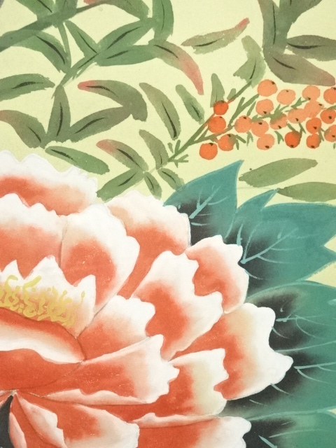 掛け軸 草風 『 四季花 』 絹本 希少 軸装 茶道具 掛軸 美品 です。 掛け軸 金子華春 『 四季花 』 絹本 希少 軸装 茶道具 掛軸 美品 です